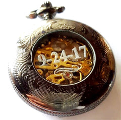 Silver Celtic Pocket Watch with Chain Arabic Numerals CLEARANCE