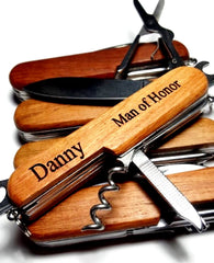 Personalised Pocket Knife Wood Handle Groomsmen Gift Custom Engraved 7 Blade Jack Knife