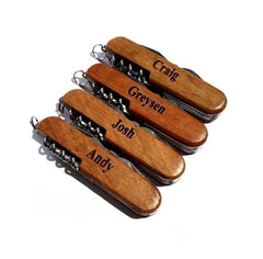 Personalised Pocket Knife Wood Handle Groomsmen Gift Custom Engraved 7 Blade Jack Knife