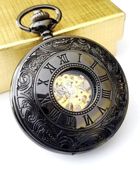 Black Hand Wind Pocket Watch with Chain