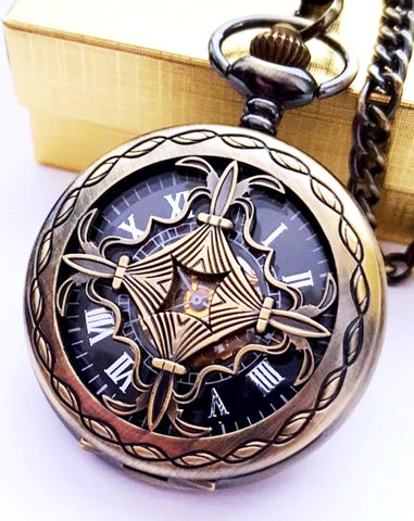 Gold Pocket Watch Black Dial Celtic