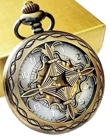 Celtic Cross Gold Pocket Watch with Ivory Dial includes Chain Free Shipping