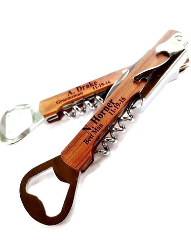 Wood Corkscrew Bottle Opener Personalized Groomsmen Gift Sets Custom Engraved
